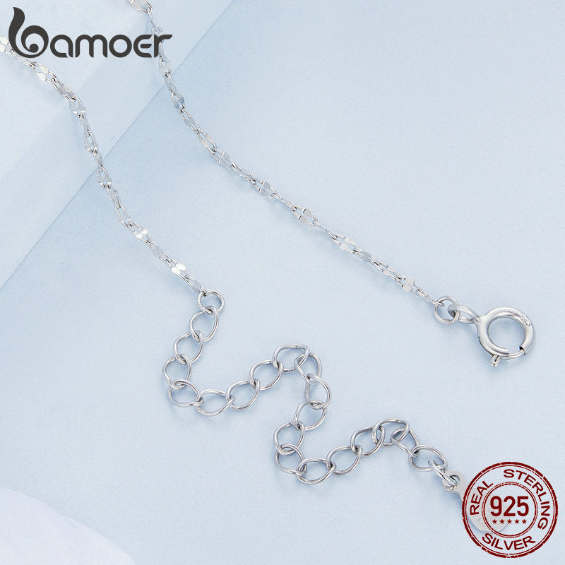 Bamoer 925 Sterling Silver Gemstone Charm Necklace For Women Shiny Transparent Zircon Chain Link Necklace Wedding Fine Jewelry