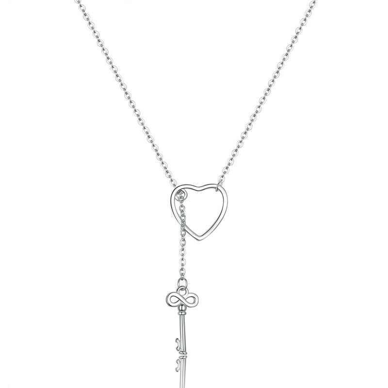 BAMOER 925 Sterling Silver Sweet Key of Heart Lock Link Chain Necklaces &amp; Pendants Women Luxury Sterling Silver Jewelry SCN107