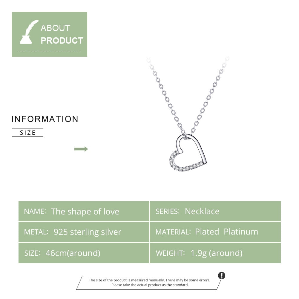 bamoer Genuine 925 Sterling Silver The shape of love Chain Necklace for Women Fine Jewelry 18.11&#39;&#39; Collar