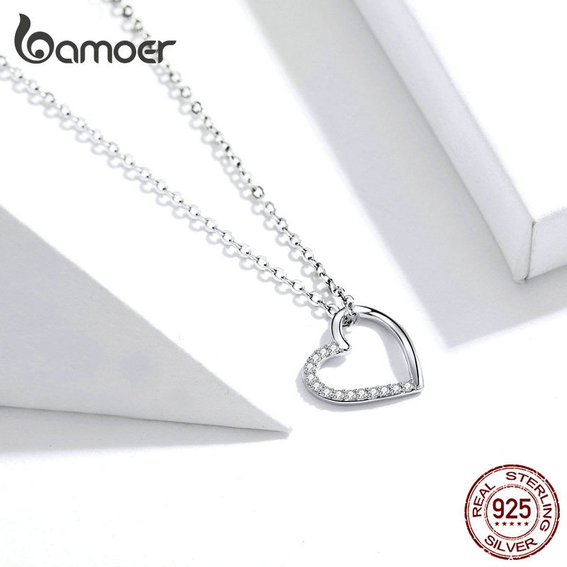 bamoer Genuine 925 Sterling Silver The shape of love Chain Necklace for Women Fine Jewelry 18.11&#39;&#39; Collar